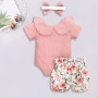 Conyson Wholesale 2021 Summer Rompers Outfits Girls Sets Summer Boutique Knitted Floral Patterns Baby Girl Clothes Set