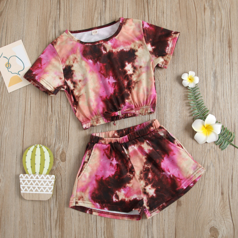 Conyson Hot Sale Kids Clothing Baby Girls and Boys Tie Dyed Short Sleeve T-shirt + Shorts 2Pcs Summer Unisex Kids Clothing Set