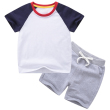 White dark blue + gray color matching short T suit
