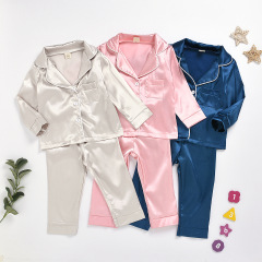 Winter Long Sleeve Polyester Custom Kids  Satin Pajamas Blank Pajama Sets Girls' Sleepwear