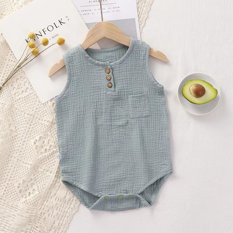 Conyson Summer Baby Boy Girl Rompers Muslin Cotton Sleeveless Newborn Infant Romper Jumpsuit Solid Color Baby Clothing