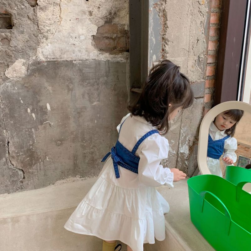 Spring Autumn Girls Set Baby Long Kids Fashion Suit Wholesale Long Sleeve Spring Kids Shirt Dress Denim Vest