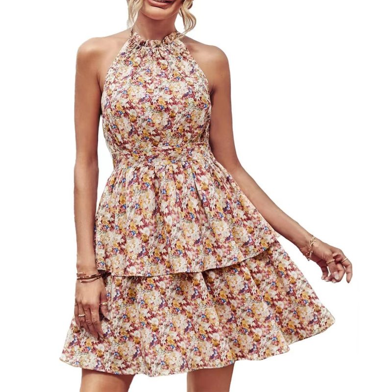 Conyson New Arrivals Summer Wholesale Women Vintage Floral Printed Backless Sleeveless Halter Neck Women's Long Elegant Dress