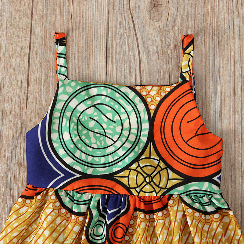 Conyson Summer kids baby clothes Cotton Colored Circle Patterns Sleeveless African Style A-line Halter Girls Princess Dress