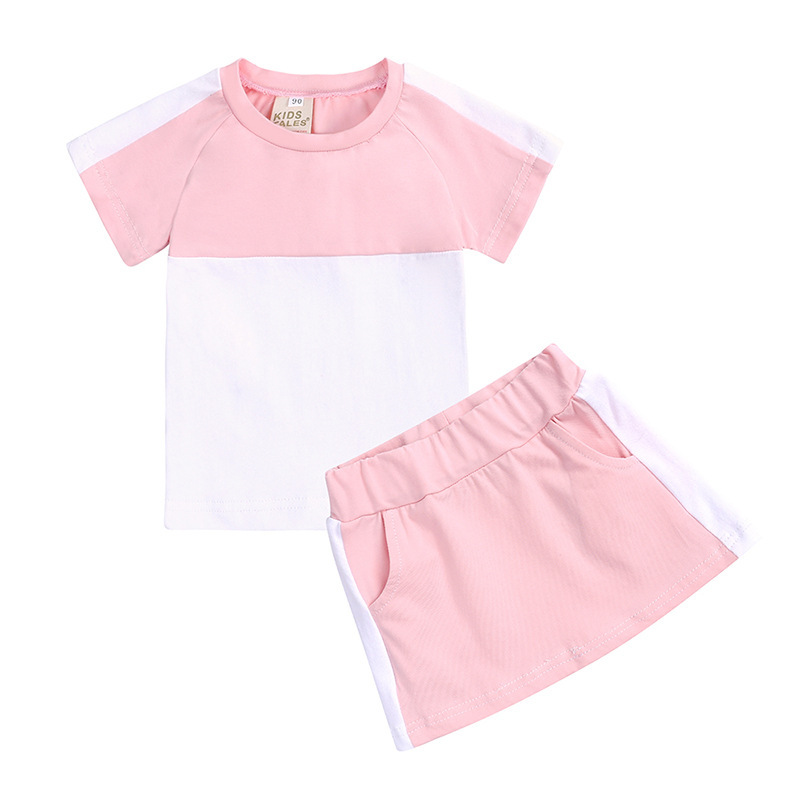 Conyson Hot Sale wholesale Plain Solid Student Contrast New Design Custom Logo Summer Sport Clothing Boy Girl Skirt 2Pcs Set