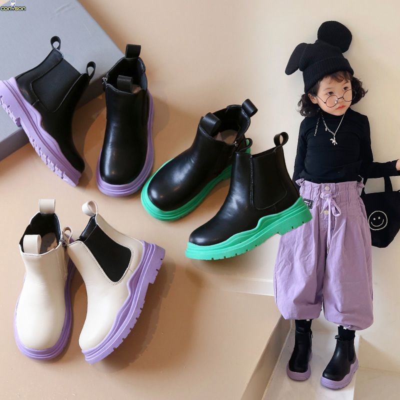 Conyson high quality infant kids korean fashion designer zipper martin boot boy girls autumn winter PU Leather outdoor shoes