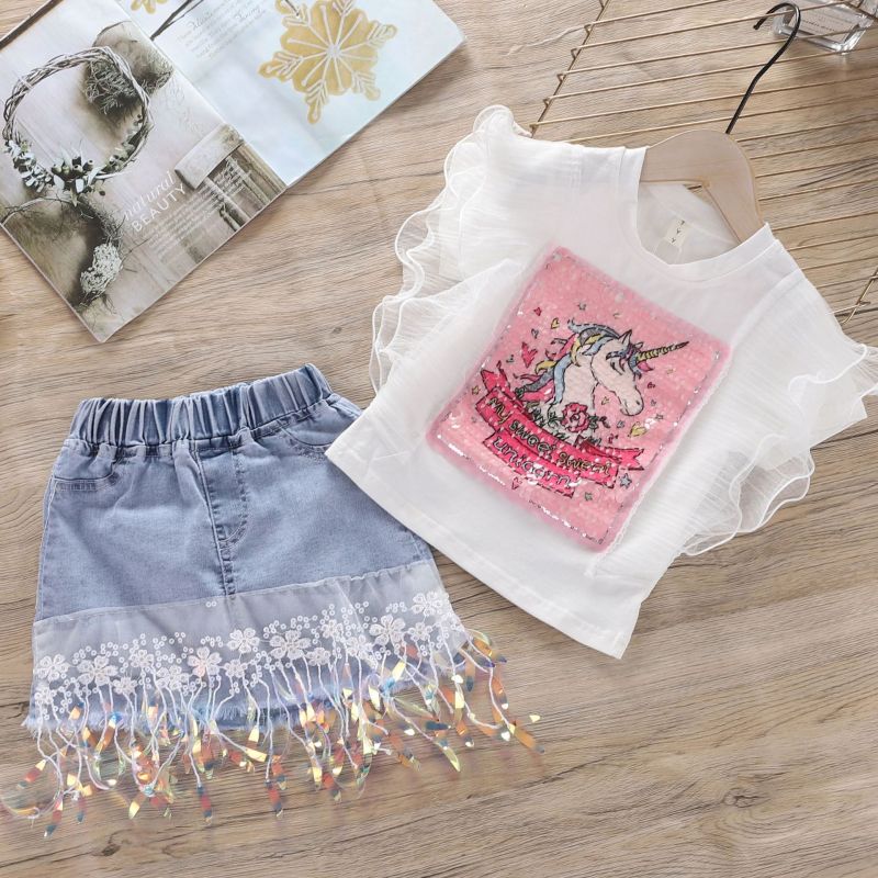 Custom Summer Off Shoulder Top Ripped Holes Denim Shorts Children Toddler Outfits Ruffle Pant Kids Baby Girls Clothing Sets