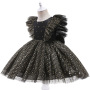 Conyson Chirsmas Hot Sale Tulle Skirt Big Glitter Flying Sleeves Bubble Skirt Baby Girls With Bow Embellish Shining Tutu Dress