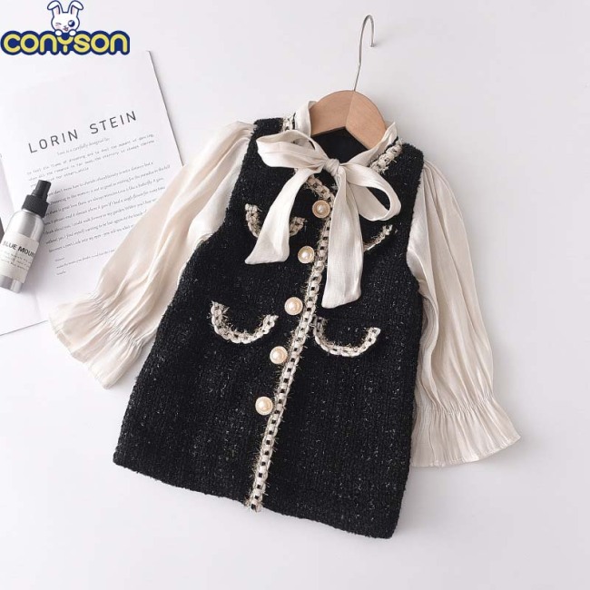 Conyson Hot Sell Girls Birthday Party Wedding Long Sleeve Black Vintage Fairy Frocks Kids Autumn Princess Elsa Dress