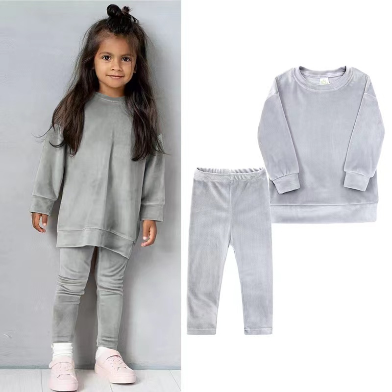Conyson Casual Kids Girl Jogging Set Sportswear Infant Girls Long Sleeve Sweater Outfit Customized 2Pcs Clothes Sets