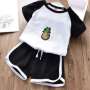 Hot sale summer Korean trend print cartoon patchwork sweet casual short sleeve o-neck t-shirt shorts baby girl suit clothes sets
