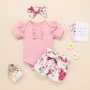 Conyson New Fashion Baby Clothes Baby Girl Romper button short sleeve Newborn Cute Headband Baby Girls Clothing Jumpsuit Romper