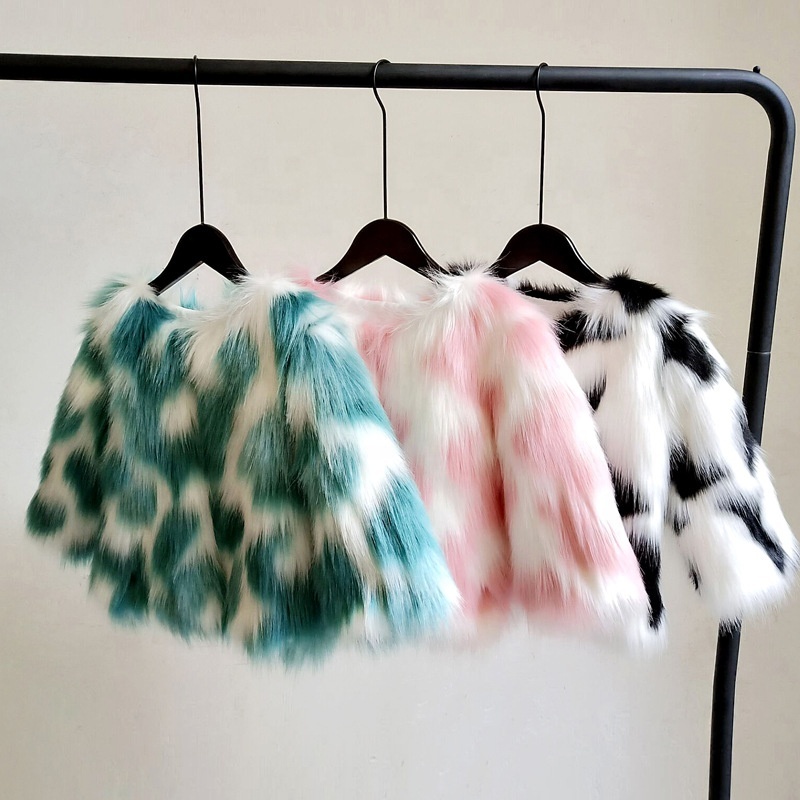 New Autumn And Winter Kids Lovely Warm Plush Coat Girls Colorful Faux Fur coat jacket