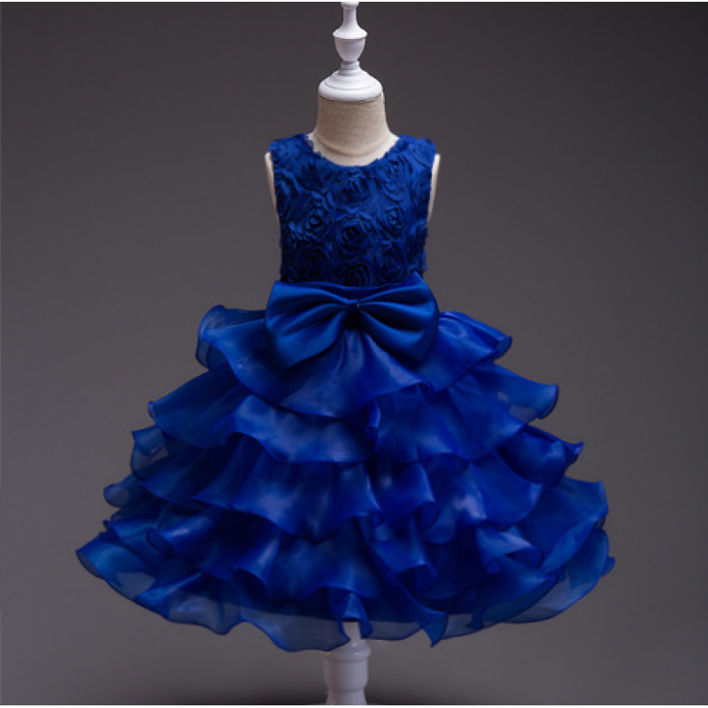 Wholesale Summer Children Dress Exquisite Girl Fluffy Layered Princess Wedding Dress Bow Cute Dress