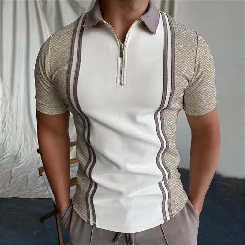 Conyson Western Style Summer Splicing Stripe Polyester Short Sleeve Loose Sports Golf Good Quality Men's T-shirt Polo T Shirts