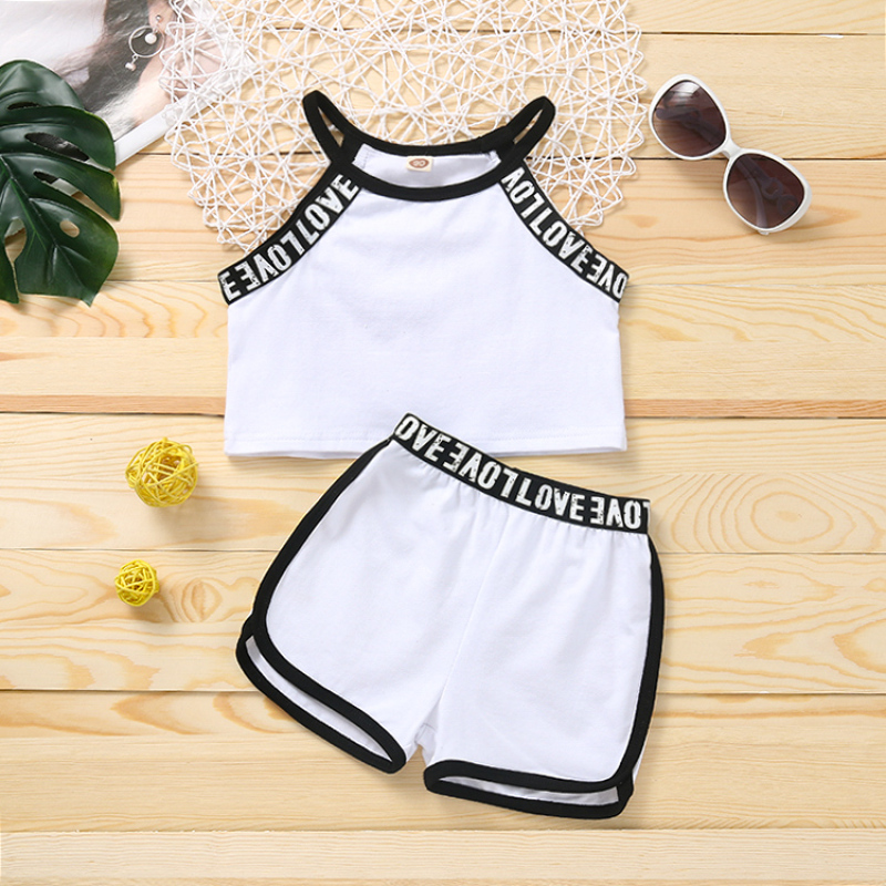 Conyson Wholesale Girl Clothes Set Summer outfit Letter Sleeveless Tank Top Shorts Outfits Fashion New Kids Girl Tracksuit Set