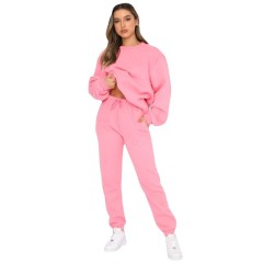 Wholesale Hot Sale High Quality Custom Sport Gym Pullover Plain Workout sweatsuit 2 Pieces Crop Top Oversized Women's Set