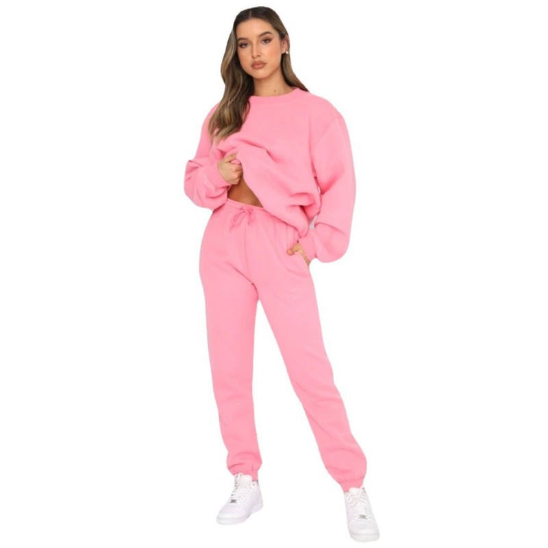 Wholesale Hot Sale High Quality Custom Sport Gym Pullover Plain Workout sweatsuit 2 Pieces Crop Top Oversized Women's Set