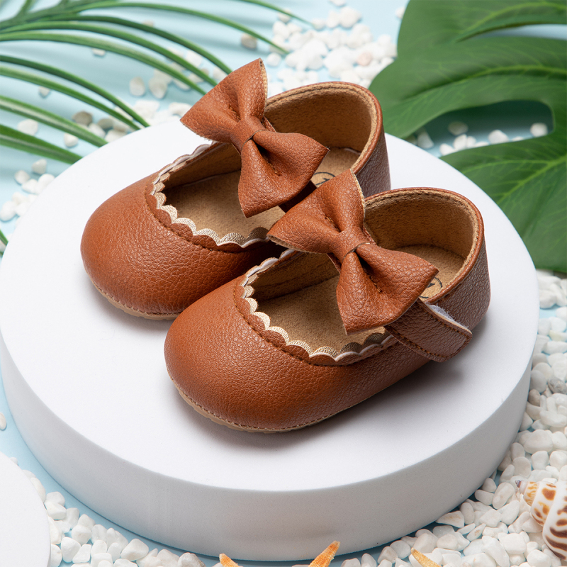 Conyson Hot Baby Casual Shoes Infant Toddler Bowknot Non-slip Rubber Soft-Sole Flat PU First Walker Newborn Bow Decor Leather