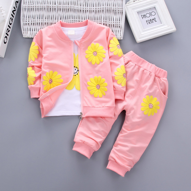 New Sunflower Print Baby Sweatshirt Kids Clothing Clothes Set New Child Suit Clothing Baby Girl Vendors Clothing Clothes Girls