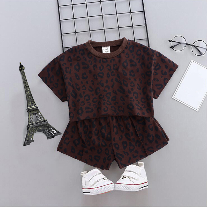 Conyson Fashion Leopard Printed Comfortable Summer Baby Girls Outfit Set Summer Cotton Baby Girl Clothing Sets Top short Pants