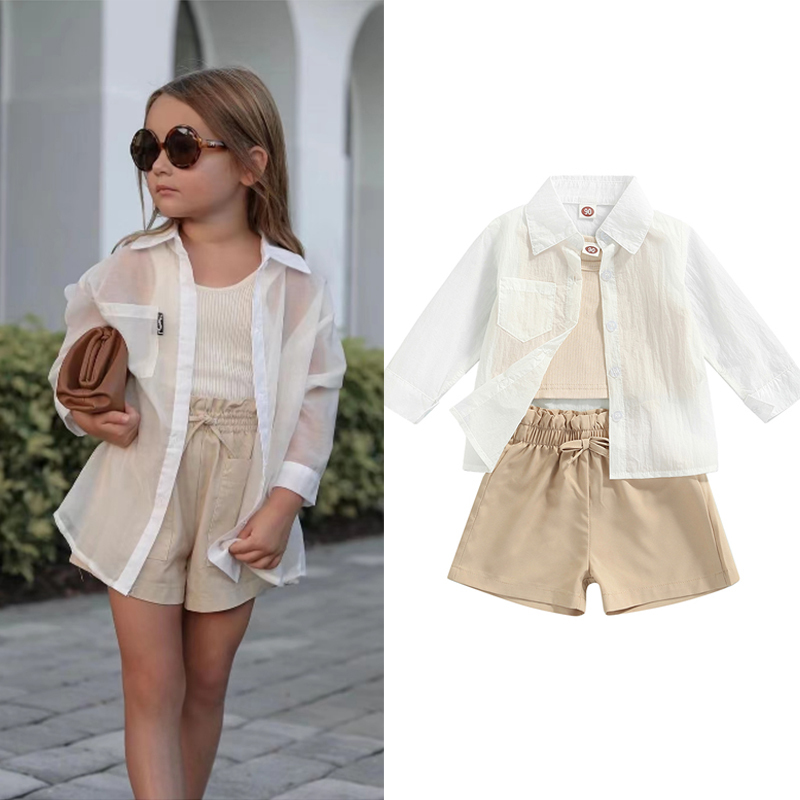 Conyson Casual Summer Kids Girl Sports Clothes Set Shirt Vest Shorts Girls Vests 3pcs Outfits Kid Girls Tracksuit Suits