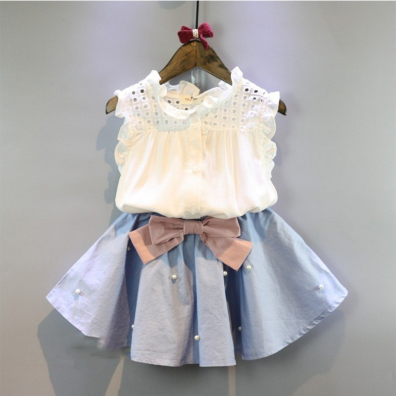 Girls Fashion Collar Shirt Dress Suit Children's Clothes Set Girls Shirt Dress Suit