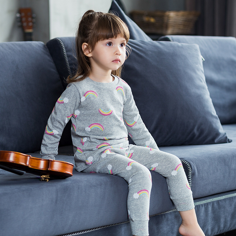 wholesale Autumn Boys kids pajamas Long Sleeve Knitted girls sleepwear set Cartoon baby pajamas kids