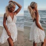 Conyson Hot Wholesale New Women Lady Girls Summer Lace Gallus Dresses V-Neck Casual Beach Holiday Loose Trendy Women's Dresses