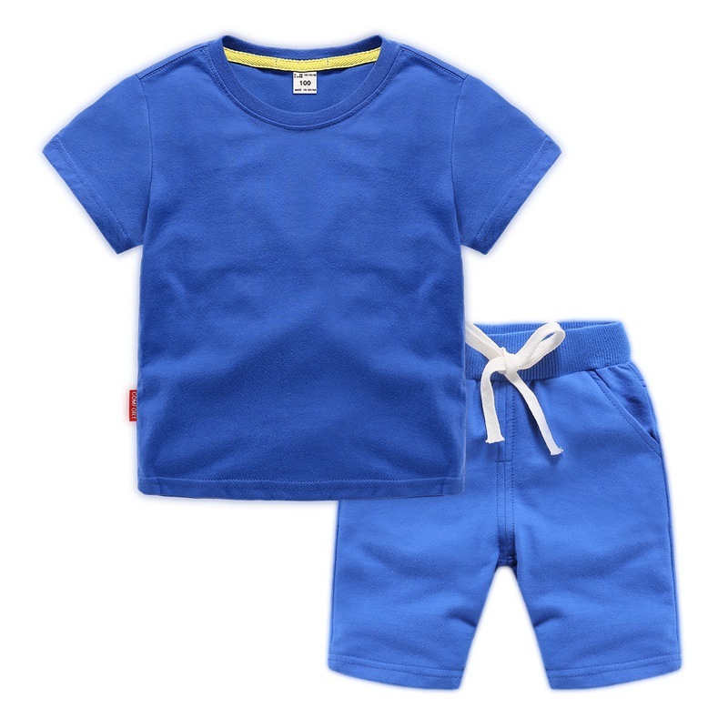 Conyson Summer Solid Color Cotton Shorts T Shirt Kids apparel Custom logo Baby Boys Clothing Sets 2 To 12 Years Old Clothes Sets