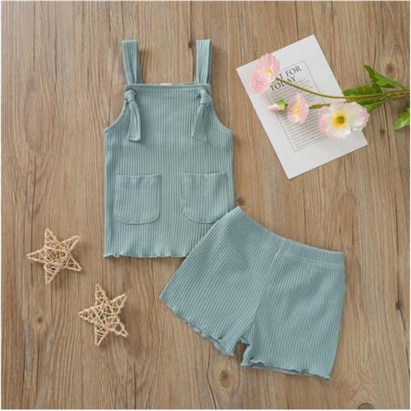 Conyson Summer Infant Baby Boys Girls Clothes Ribbed Knitted Sleeveless Pocket Vest Tops+Shorts Toddler Newborn Soft Tracksuits