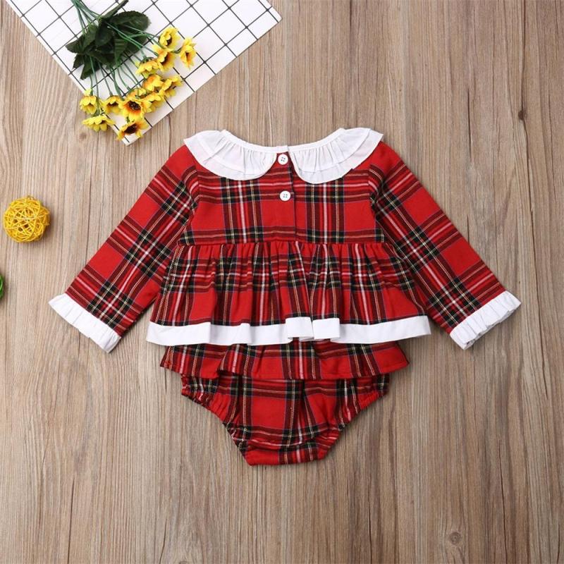 Conyson Hot Sale Newborn Baby Girl Clothes Plaid Bowknot Romper Little Girls Jumpsuit Overall Outfits Christmas dress