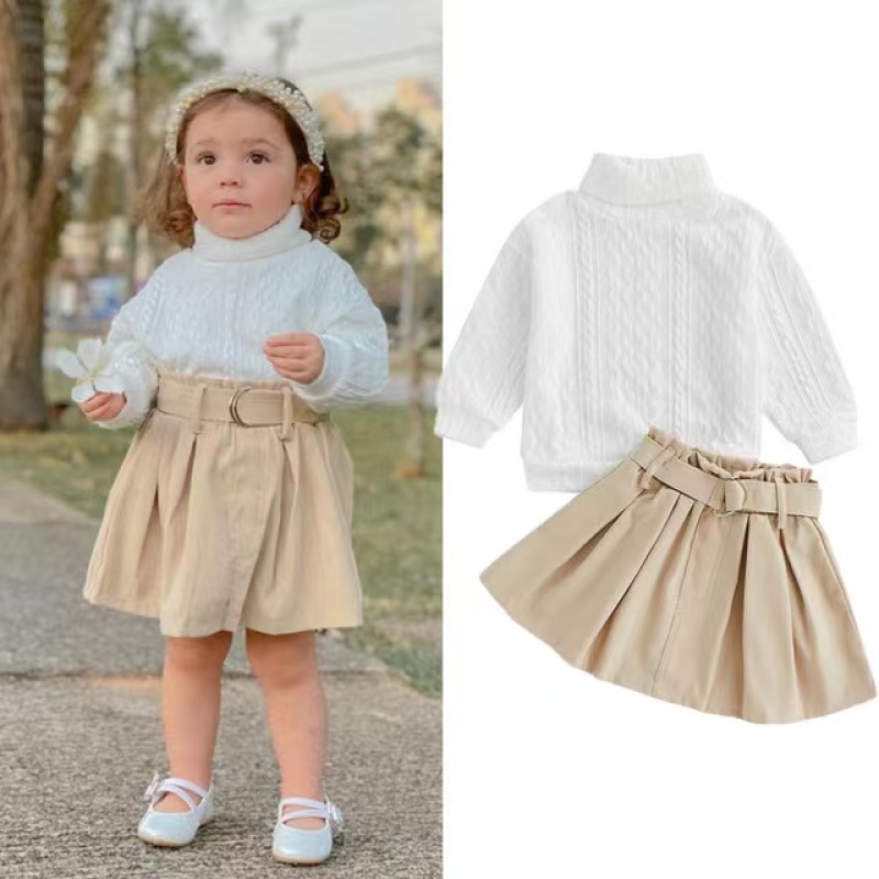 Conyson Winter Kids Girls Dress Clothes Set Long Sleeve Sweater Skirt 2 Piece Outfits Casual Cuter Cotton Littler Girl Clothing