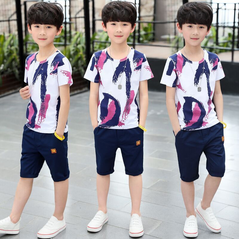 Manufacturer Casual Summer Boys Clothing Sets Camouflage Boys Sport Package Two Piece Graffiti Clothing Set