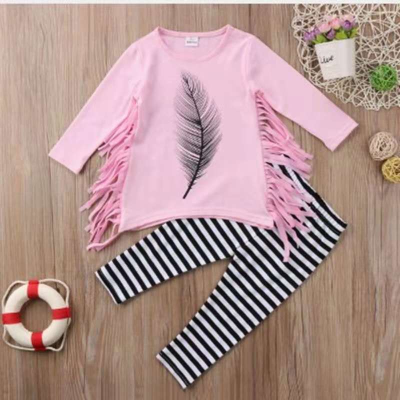 Children's Spring And Autumn Leisure Suit Children's Fringed T-shirt Zebra Pattern Pants Suit