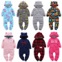 New Style Winter Warm Baby Clothes Long Sleeve Flannel Bodysuit Animals Pattern Hooded Romper