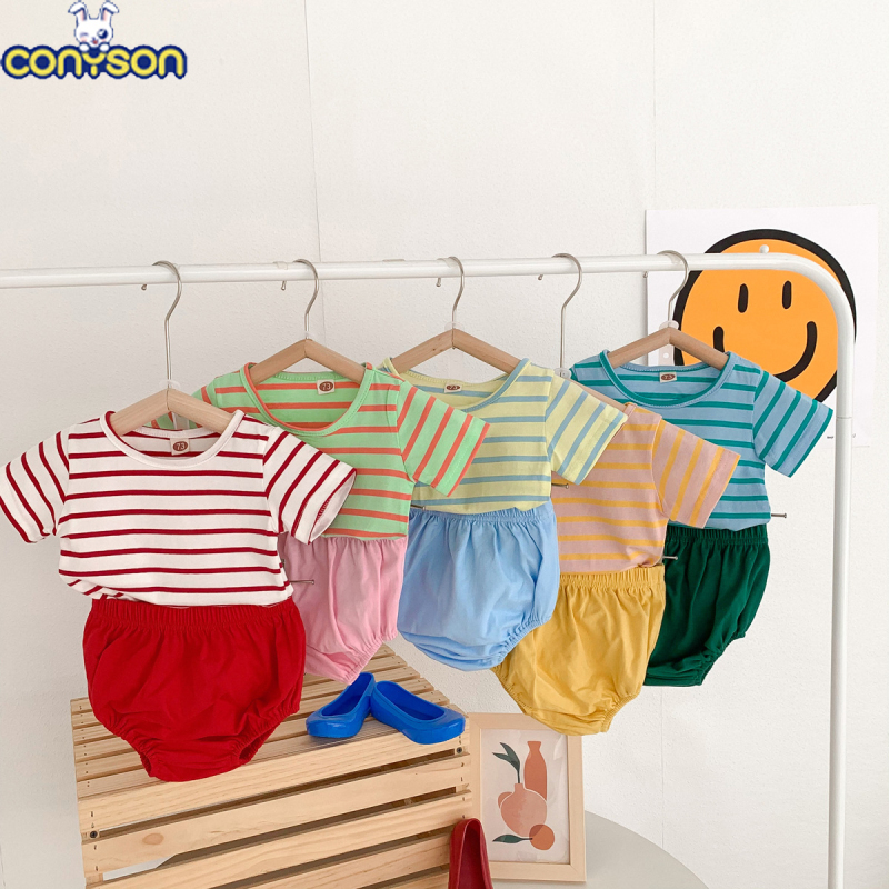 Conyson ins Fashion cotton Summer Casual children tshirt Pants 2 Piece Suit wear Toddler baby Boys girl's shorts clothing sets