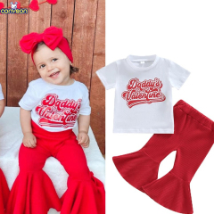 Conyson Summer Pants Outfit Kids Tracksuit Suit Cheap Summer Wholesale Children Print Flared 2 Pieces Girls Clothing set