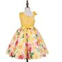 Fashion A-Line Sleeveless Polyester Floral Kids Summer Girl Party Boutique Dress Yellow