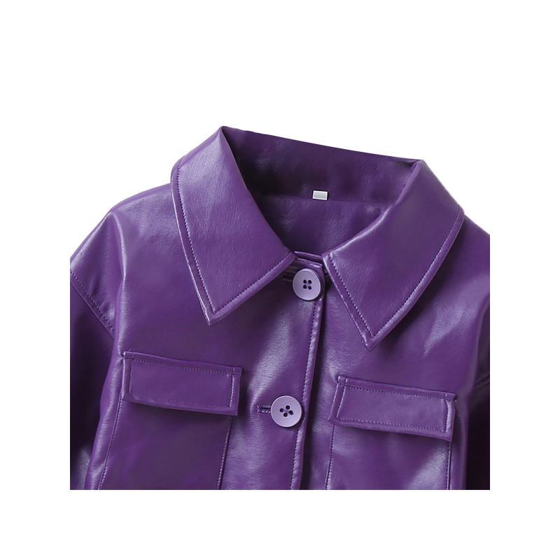 Conyson Hot New Autumn Kids Designer Clothes Girls Jacket Outwear Solid PU Leather Long Sleeves Single Breasted Coat