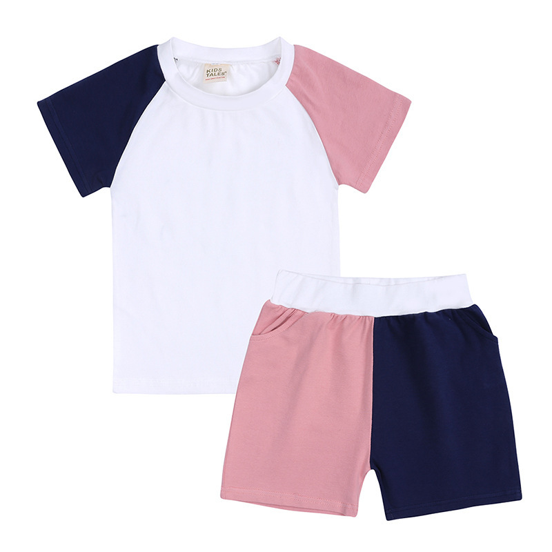 Conyson Custom Logo Summer Bicolor Cotton T Shirt Shorts Toddler Boy Clothing Sets 3M-13Y Kids Girl Clothes 2 pcs Casual Outfits