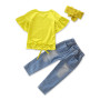 2021 Kids Children's Flare Sleeve + Sequin Balloon Ripped Jeans Girls Set