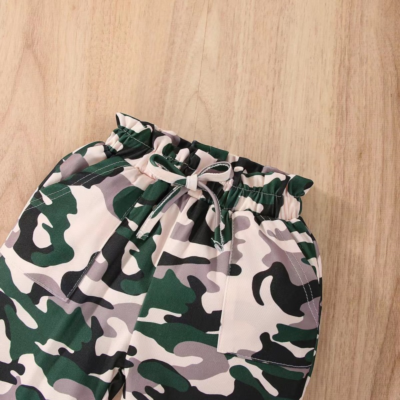 Conyson Summer Cool Girls Clothes Suits Black Knit Sleeveless Top+Camouflage Long Pants Kids Girl Casual Outfits