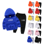 Conyson Cotton Lovely Children Plain Solid Color 2pcs Set Fashion Custom wholesale hoodies LOGO Tracksuit Child Clothing Set