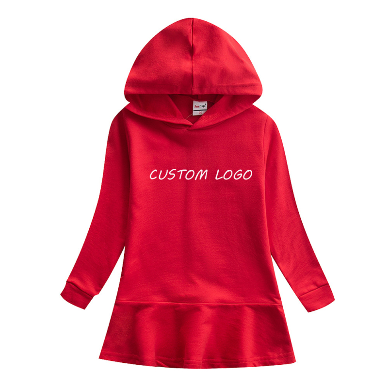 Conyson custom logo fashion hoodie Summer cotton baby Kids lotus leaf skirt clothes wear child long sleeve clothing girl Dresses