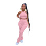 Conyson hot sale fashion summer Custom logo Made Outdoor women pure color suit clothes two-piece adult t-shirt pant clothing Set