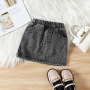 Conyson Off-The-Shoulder Stretch Pleated Lantern Bubble Sleeve Wholesale Ruffle Kids Clothing Short Top Bag Denim Girls Suit