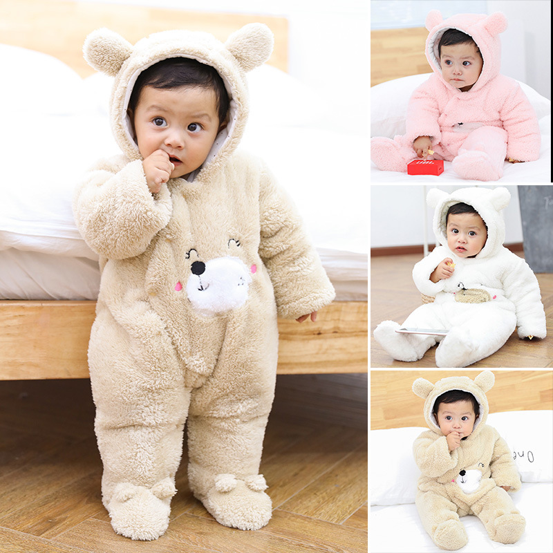 Conyson Infant Unisex Long Sleeve Outfits Winter Clothes Set Cute Bear Thick Warm Outwear Jumpsuit Fleece Baby Hoodie Romper