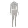 New Design Spring Sexy Women Active Wear Thongs Outfits Women's Set Rib Knit Zipper Bodycon Crop Top Legging 2 Piece Women Set