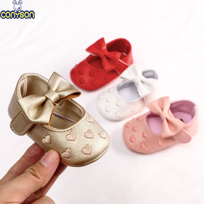 Conyson Wholesale 2023 Cute Summer Infant Heart Pattern Custom Non Slip New Baby Walking Shoes Rubber Toddler Girls Casual Shoes